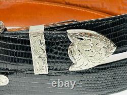 Large Hand Engraved Ranger Belt Buckle & Tom Taylor Size 46 Genuine Lizard Strap