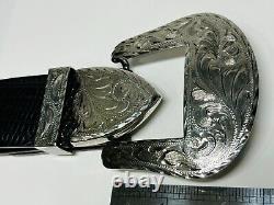 Large Hand Engraved Ranger Belt Buckle & Tom Taylor Size 46 Genuine Lizard Strap