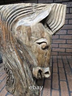 Large Hardwood Hand Carved Horse Head Bust