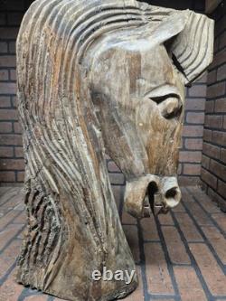 Large Hardwood Hand Carved Horse Head Bust