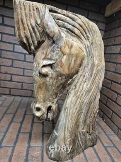 Large Hardwood Hand Carved Horse Head Bust