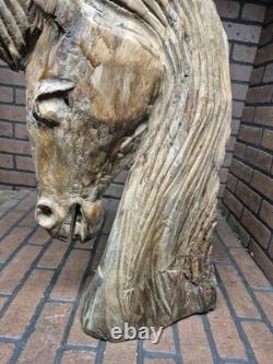 Large Hardwood Hand Carved Horse Head Bust