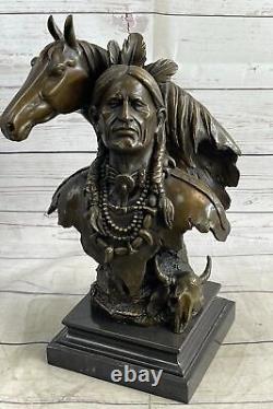 Large Impressive Antique Style Bronze Indian Brave On Horse Signed Anderson