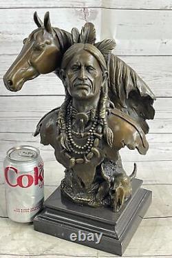 Large Impressive Antique Style Bronze Indian Brave On Horse Signed Anderson