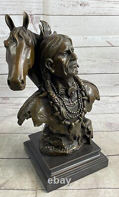 Large Impressive Antique Style Bronze Indian Brave On Horse Signed Anderson