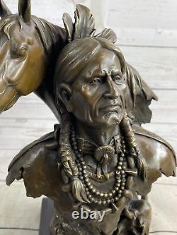 Large Impressive Antique Style Bronze Indian Brave On Horse Signed Anderson