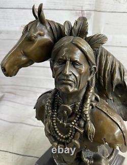 Large Impressive Antique Style Bronze Indian Brave On Horse Signed Anderson