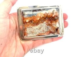 Large Lace Agate sterling silver belt buckle 129.4g 3 x2.3 western
