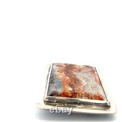 Large Lace Agate sterling silver belt buckle 129.4g 3 x2.3 western