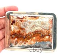 Large Lace Agate sterling silver belt buckle 129.4g 3 x2.3 western