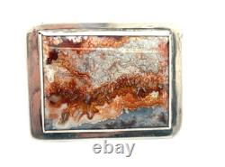 Large Lace Agate sterling silver belt buckle 129.4g 3 x2.3 western