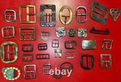 Large Lot Of 30+ Vintage Brass & Metal Belt Buckles Western, Art Deco