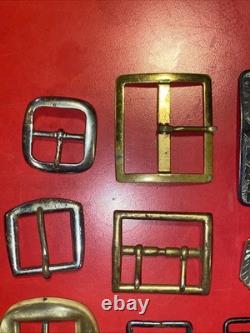 Large Lot Of 30+ Vintage Brass & Metal Belt Buckles Western, Art Deco