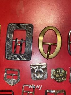 Large Lot Of 30+ Vintage Brass & Metal Belt Buckles Western, Art Deco