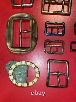 Large Lot Of 30+ Vintage Brass & Metal Belt Buckles Western, Art Deco