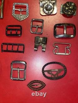 Large Lot Of 30+ Vintage Brass & Metal Belt Buckles Western, Art Deco