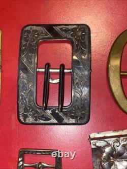 Large Lot Of 30+ Vintage Brass & Metal Belt Buckles Western, Art Deco