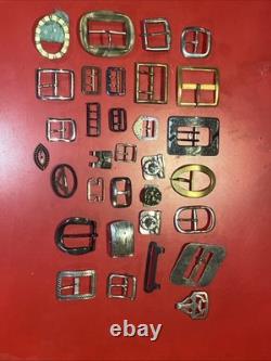 Large Lot Of 30+ Vintage Brass & Metal Belt Buckles Western, Art Deco
