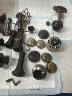 Large Lot of Antique Vintage Telephone Parts Kellogg Western Bells ear dial