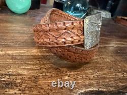 Large Mexican Sterling Silver 14K Longhorn Belt Buckle 1.5-35-36