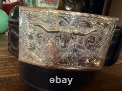 Large Mexican Sterling Silver Longhorn Belt Buckle 1.5? 3.3/8-2.1/4-30-31