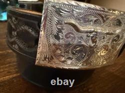 Large Mexican Sterling Silver Longhorn Belt Buckle 1.5? 3.3/8-2.1/4-30-31