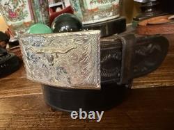 Large Mexican Sterling Silver Longhorn Belt Buckle 1.5? 3.3/8-2.1/4-30-31