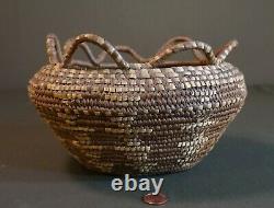 Large Old Native American Western Washington Imbricated Basket with Loop Rims