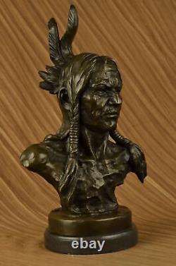 Large Original American Artist Fisher Native Indian Warrior Chief Bust Bronze NR