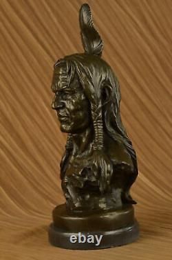 Large Original American Artist Fisher Native Indian Warrior Chief Bust Bronze NR