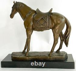 Large Original Loving Horse with his Saddle Western Art Cowboy Bronze Sculpture