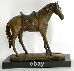 Large Original Loving Horse with his Saddle Western Art Cowboy Bronze Sculpture