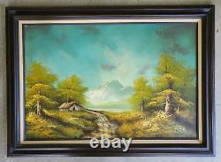 Large Original Oil On Canvas Painting Mountain Landscape Vintage Antique Frame