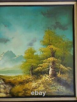 Large Original Oil On Canvas Painting Mountain Landscape Vintage Antique Frame