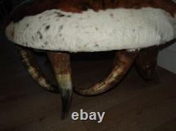 Large Oversized Vintage Western Theme Steer Horn Cowhide Ottoman Coffee Table