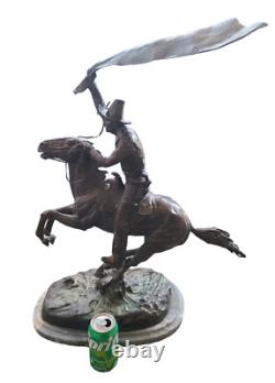 Large Solid BRONZE Statue Bronco Saddle Western Horse Cowboy Figurine 29 Tall