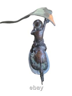 Large Solid BRONZE Statue Bronco Saddle Western Horse Cowboy Figurine 29 Tall