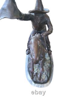 Large Solid BRONZE Statue Bronco Saddle Western Horse Cowboy Figurine 29 Tall