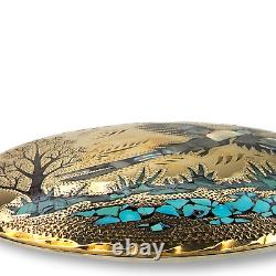 Large Southwestern Brass Overlay Belt Buckle Turquoise Abalone Malachite Inlay