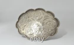 Large Sterling Silver Vogt Western Belt Buckle, Floral Design, Stamped