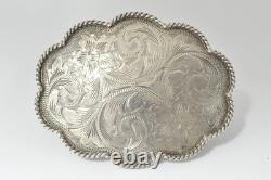 Large Sterling Silver Vogt Western Belt Buckle, Floral Design, Stamped