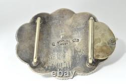 Large Sterling Silver Vogt Western Belt Buckle, Floral Design, Stamped