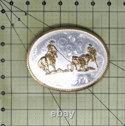 Large Team Roping Belt Buckle Rodeo Cowboy Vtg Montana Silversmiths. GMP809