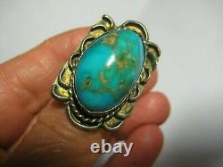 Large Turquoise Ring Old Pawn Sterling Silver Handmade Vintage Size 10 1/2