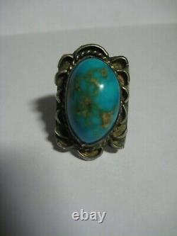 Large Turquoise Ring Old Pawn Sterling Silver Handmade Vintage Size 10 1/2