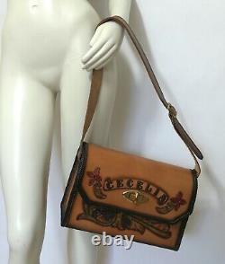 Large Unused Vintage Western Tooled Leather Cecelia Shoulder Bag Purse