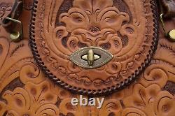 Large Vintage 70s Clifton's Hand Tooled Leather Western Hand Bag Purse