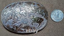 Large Vintage Crumrine Sterling Silver, 22k Gold Cutting Horse Rodeo Belt Buckle