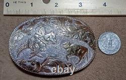 Large Vintage Crumrine Sterling Silver, 22k Gold Cutting Horse Rodeo Belt Buckle