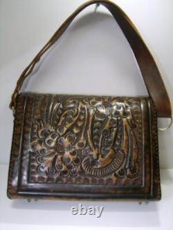 Large Vintage Hand Tooled Leather Satchel / Purse